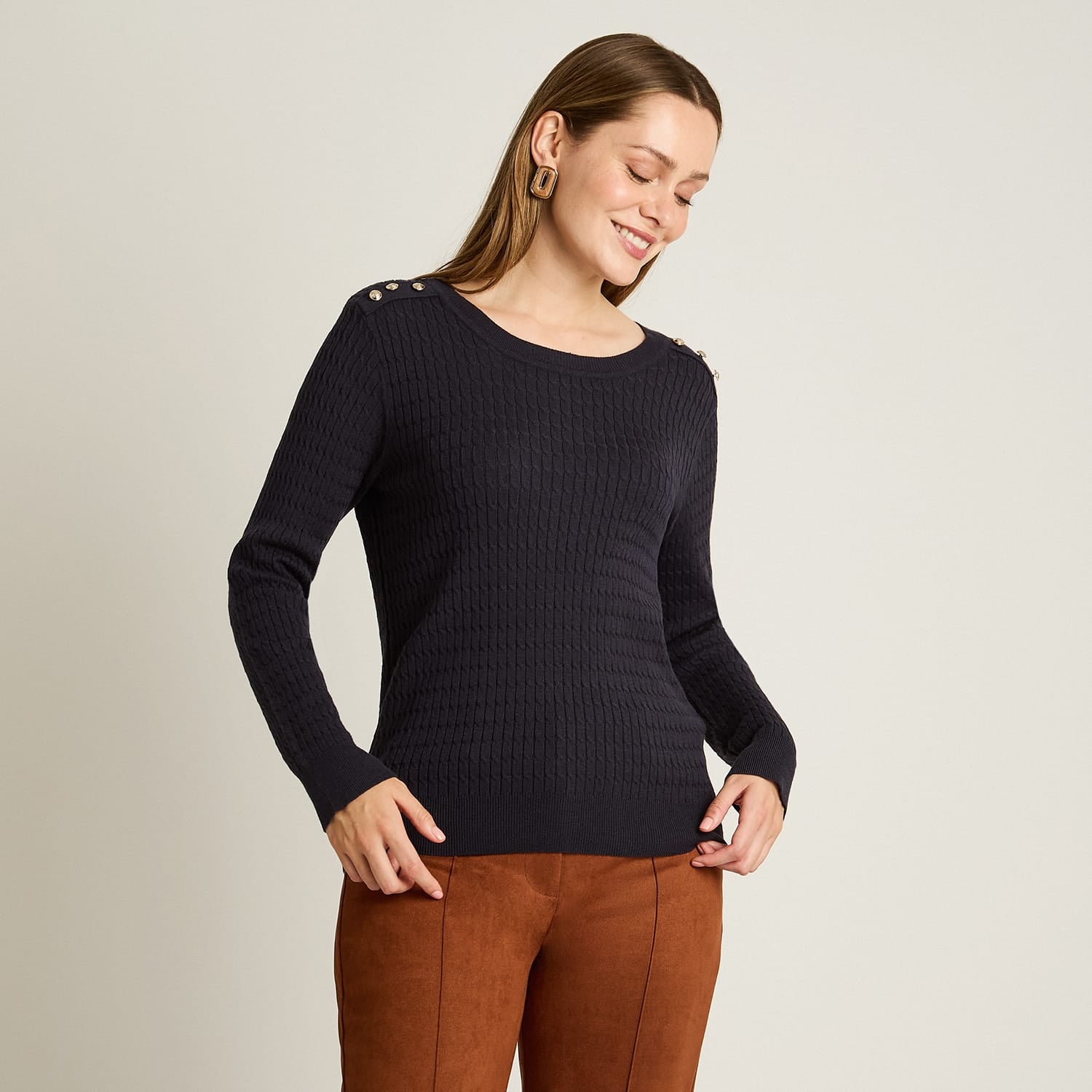 Sweater Azul Manga Larga Elasticidad Media Sin Forro Calce Normal Tela Tejido